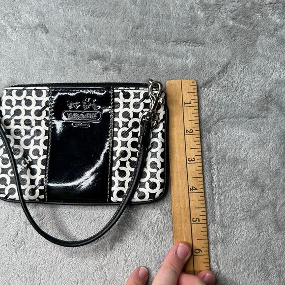 Coach Black White Signature Coated Canvas Leather Trim Small Wristlet Pouch - Picture 6 of 6